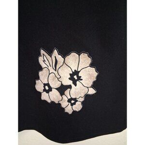 Studio I Blouse Business Casual Floral Applique Granny Office Black Size 14P